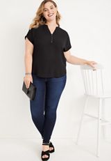 Plus Size Geneva Solid Zipper Neck Blouse, C106, small