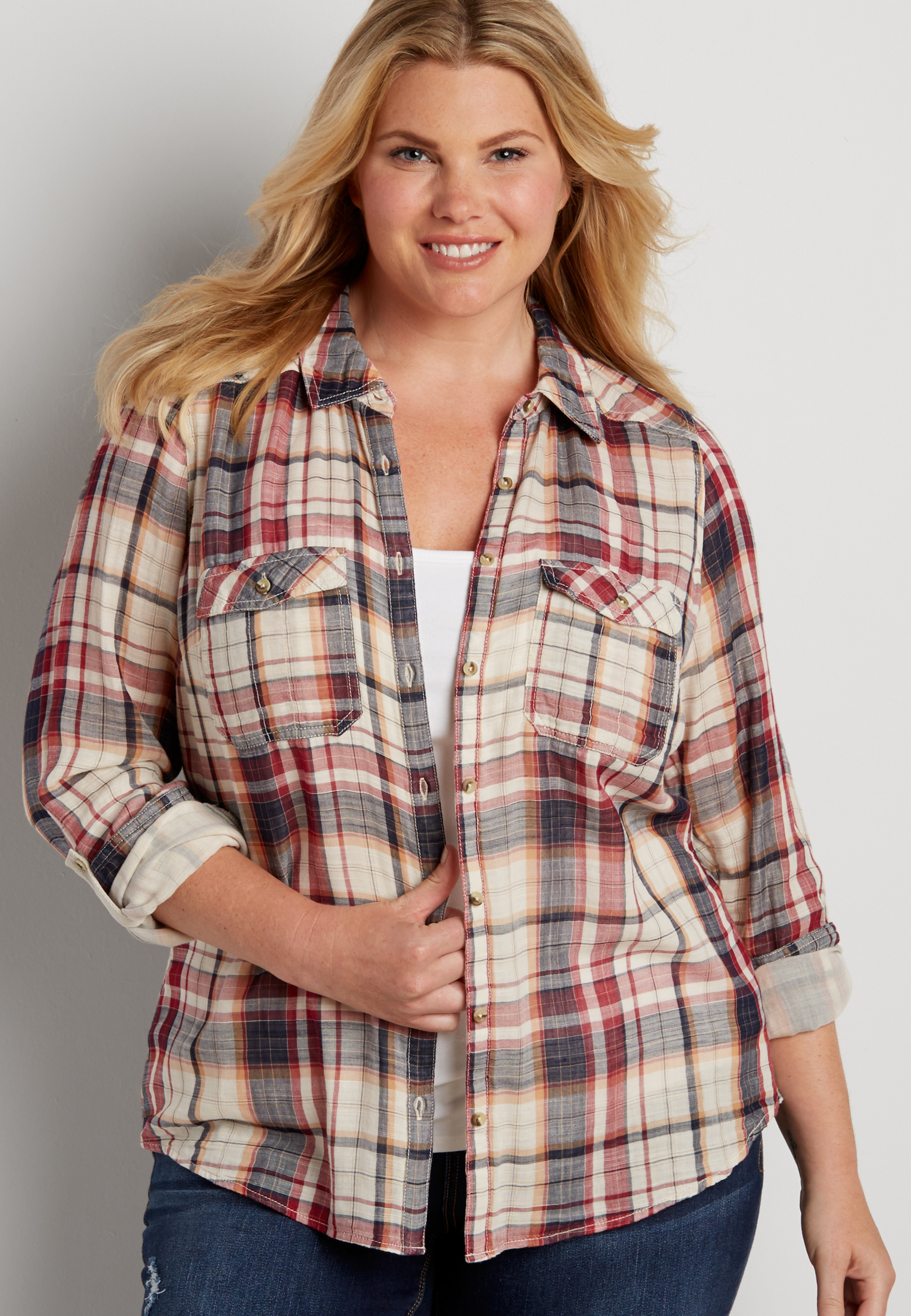 plus size green plaid shirt