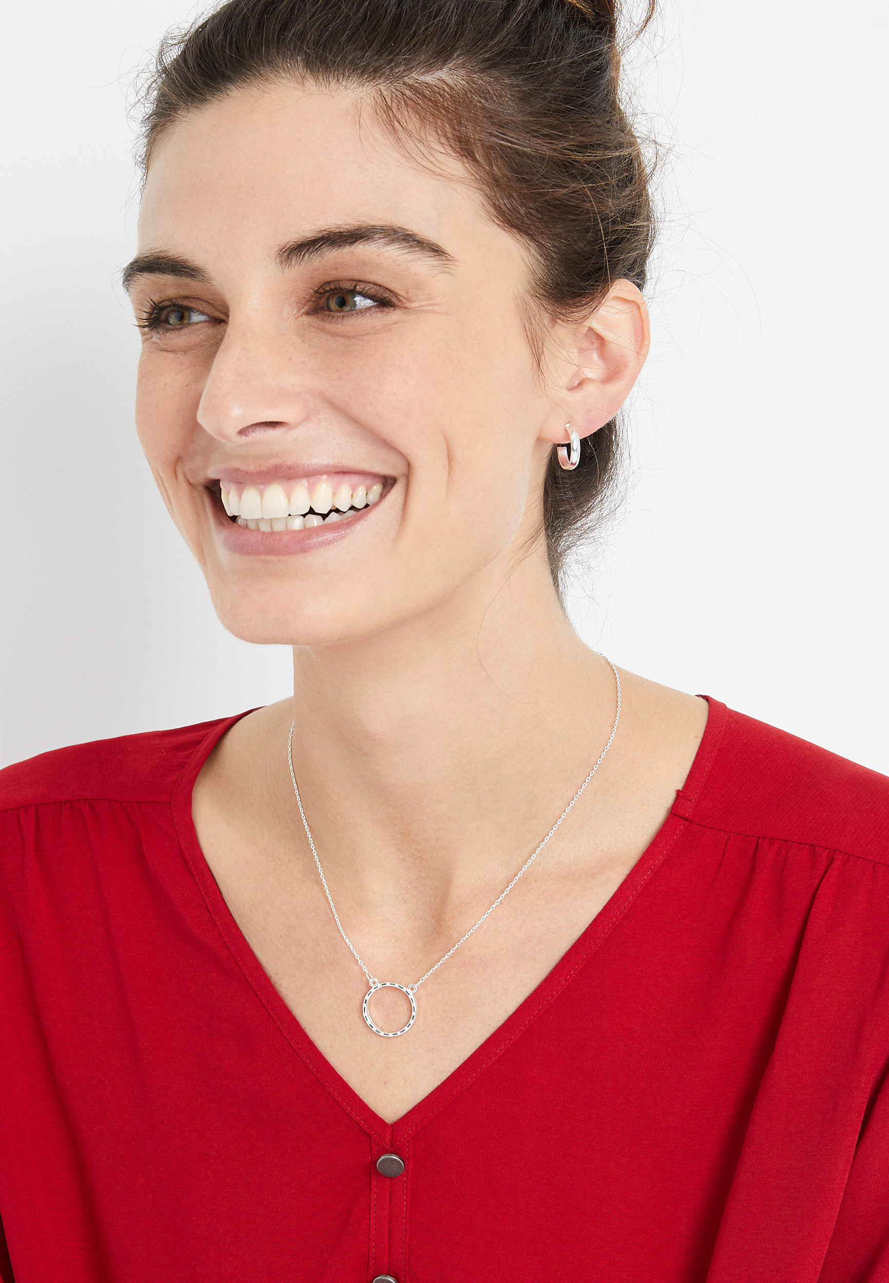Sterling Silver Dipped Dainty Circle Necklace, , large