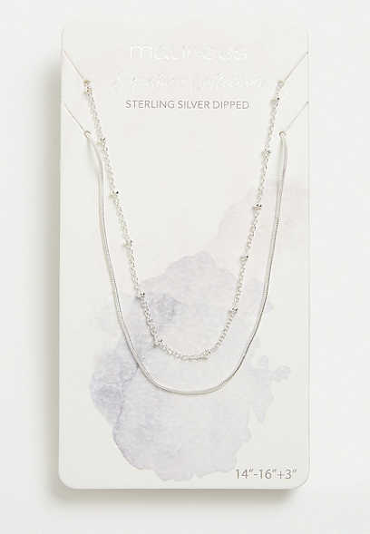 Sterling Silver Plated Double Chain Necklace Set