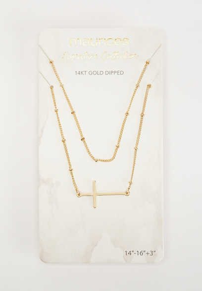 14k Gold Plated Cross Layered Necklace Set