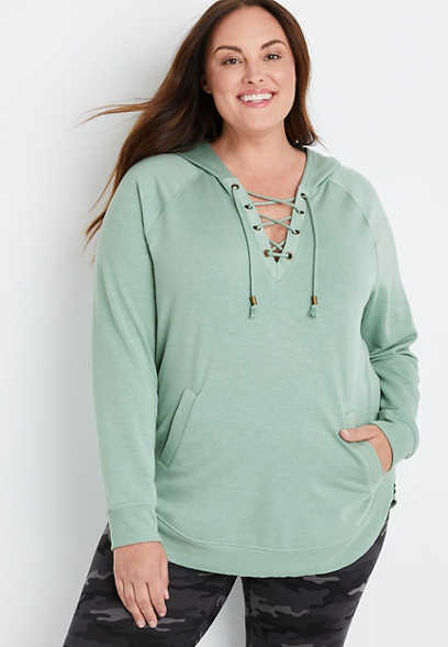 Plus Size Solid Lace Up Harmony Hoodie