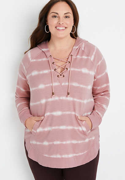 Plus Size Pink Tie Dye Lace Up Harmony Hoodie