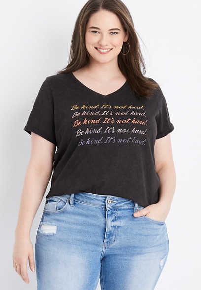 Plus Size Be Kind V Neck Graphic Tee