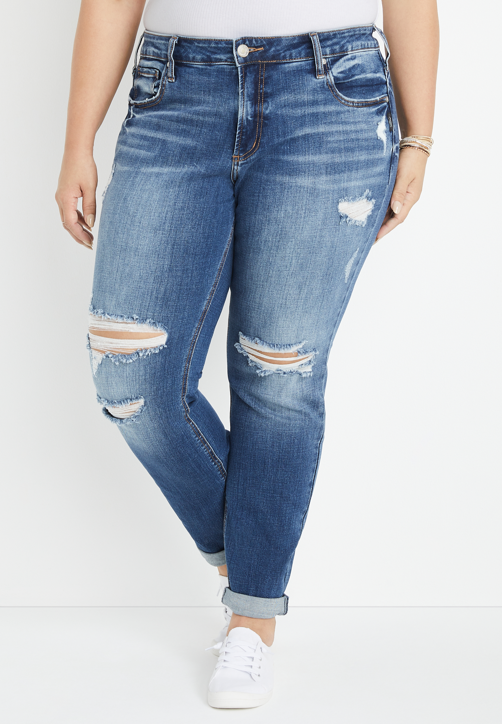 Plus Size Silver Jeans Co.® Boyfriend Mid Rise Ripped Jean | maurices
