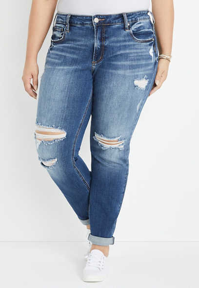 Plus Size Silver Jeans Co.® Boyfriend Mid Rise Ripped Jean