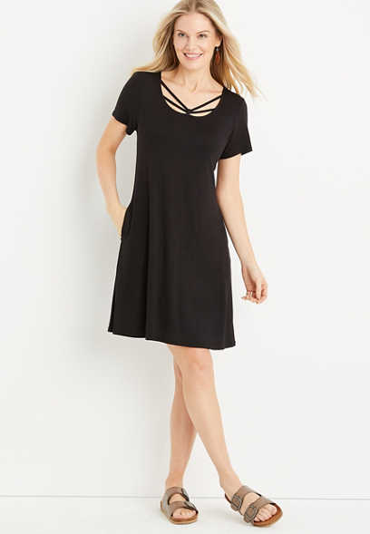 24/7 Black Strappy Neck Mini Dress