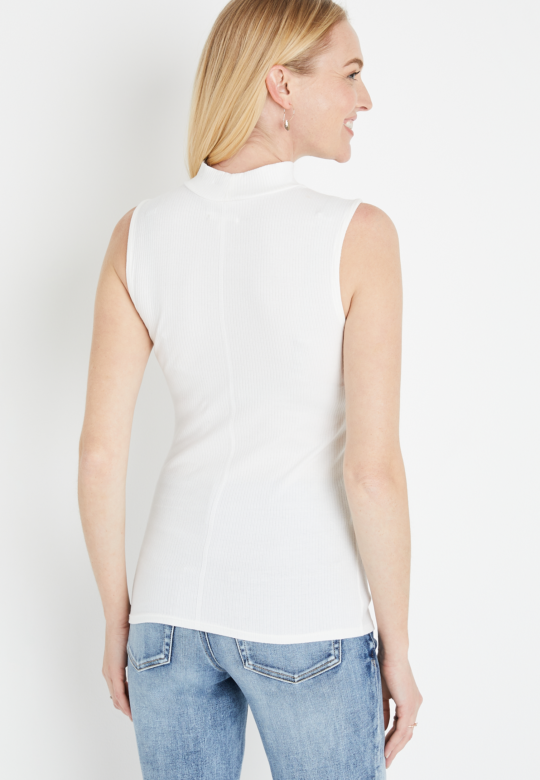 Solid Ribbed Cut Out Neck Tank Top, SOFT WHITE, large