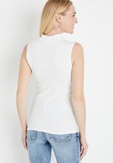 Solid Ribbed Cut Out Neck Tank Top, SOFT WHITE, small