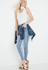 Solid Ribbed Cut Out Neck Tank Top, SOFT WHITE, small