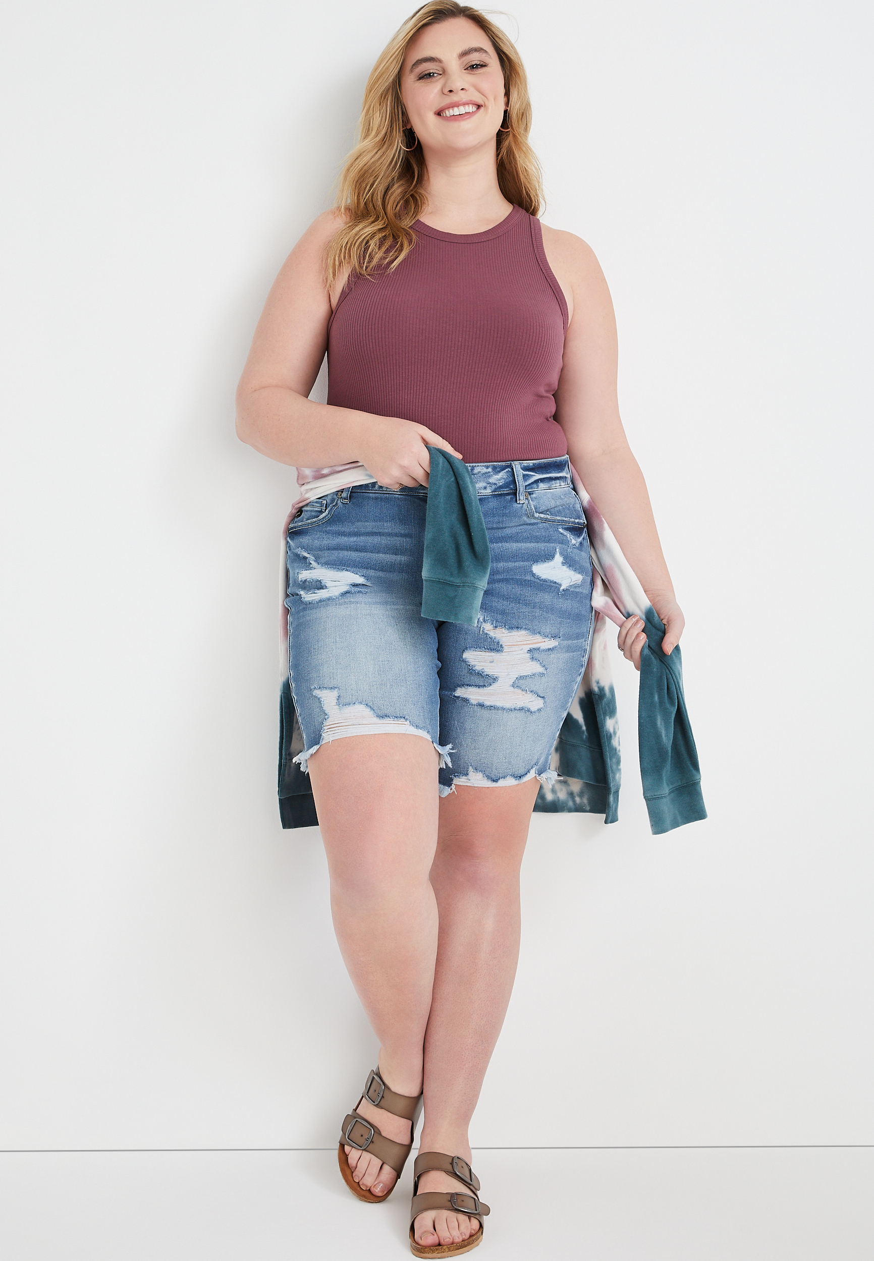 Plus Size KanCan&trade; Mid Rise Ripped Bermuda Short, C3337, large