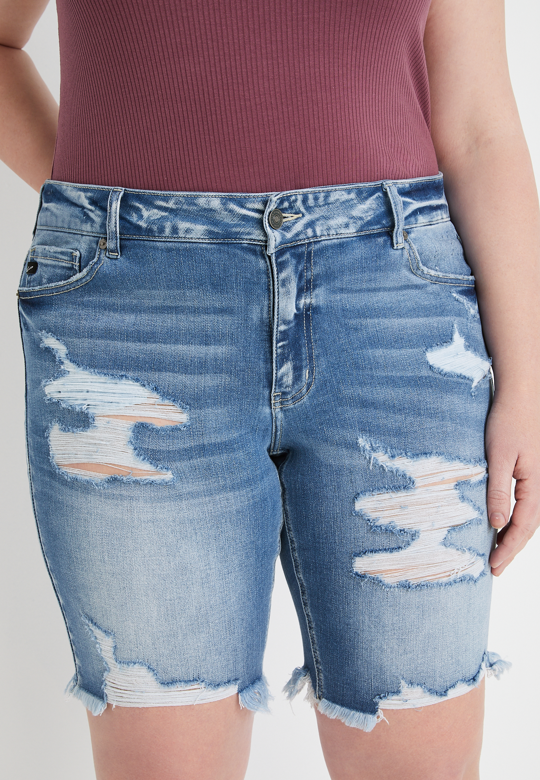 Plus Size KanCan&trade; Mid Rise Ripped Bermuda Short, C3337, large