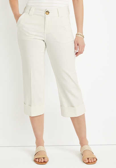 m jeans by maurices™ White High Rise Rolled Hem Cropped Pant