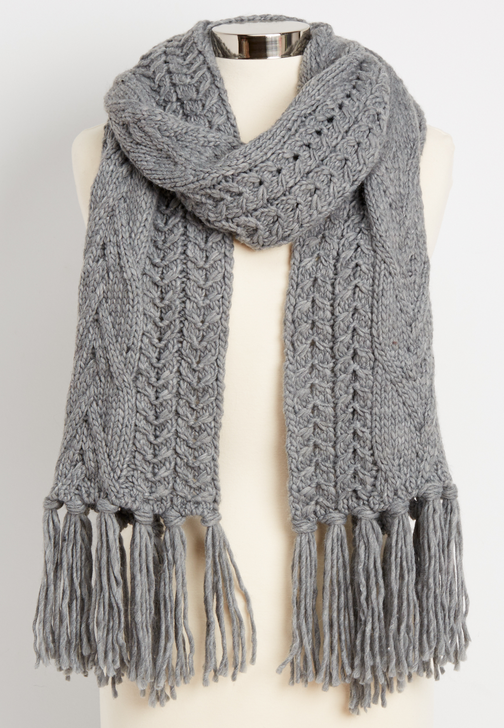 thick cable knit scarf with fringe maurices