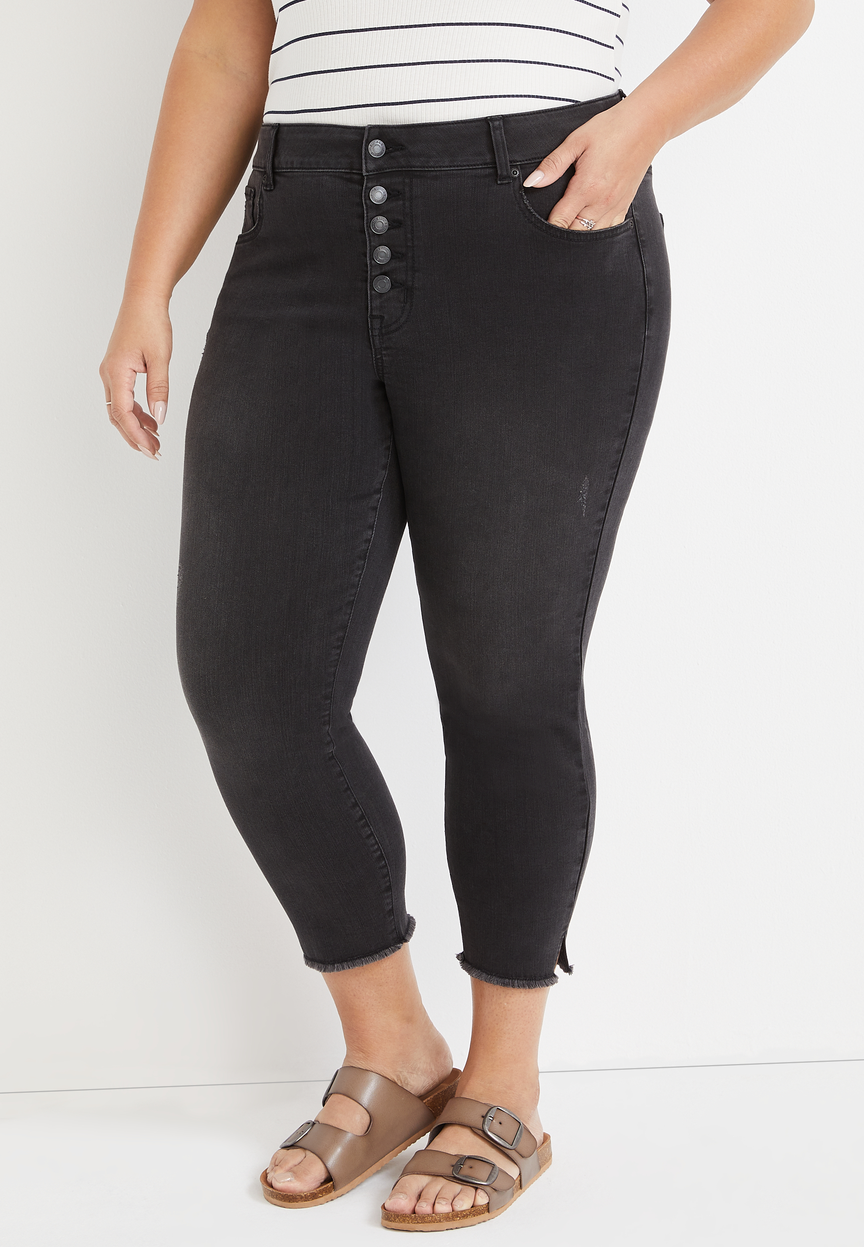 Plus Size m jeans by maurices™ Black High Rise Button Fly Cropped Jean
