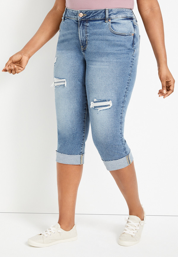 Plus Size m jeans by maurices™ Mid Rise Ripped Capri | maurices