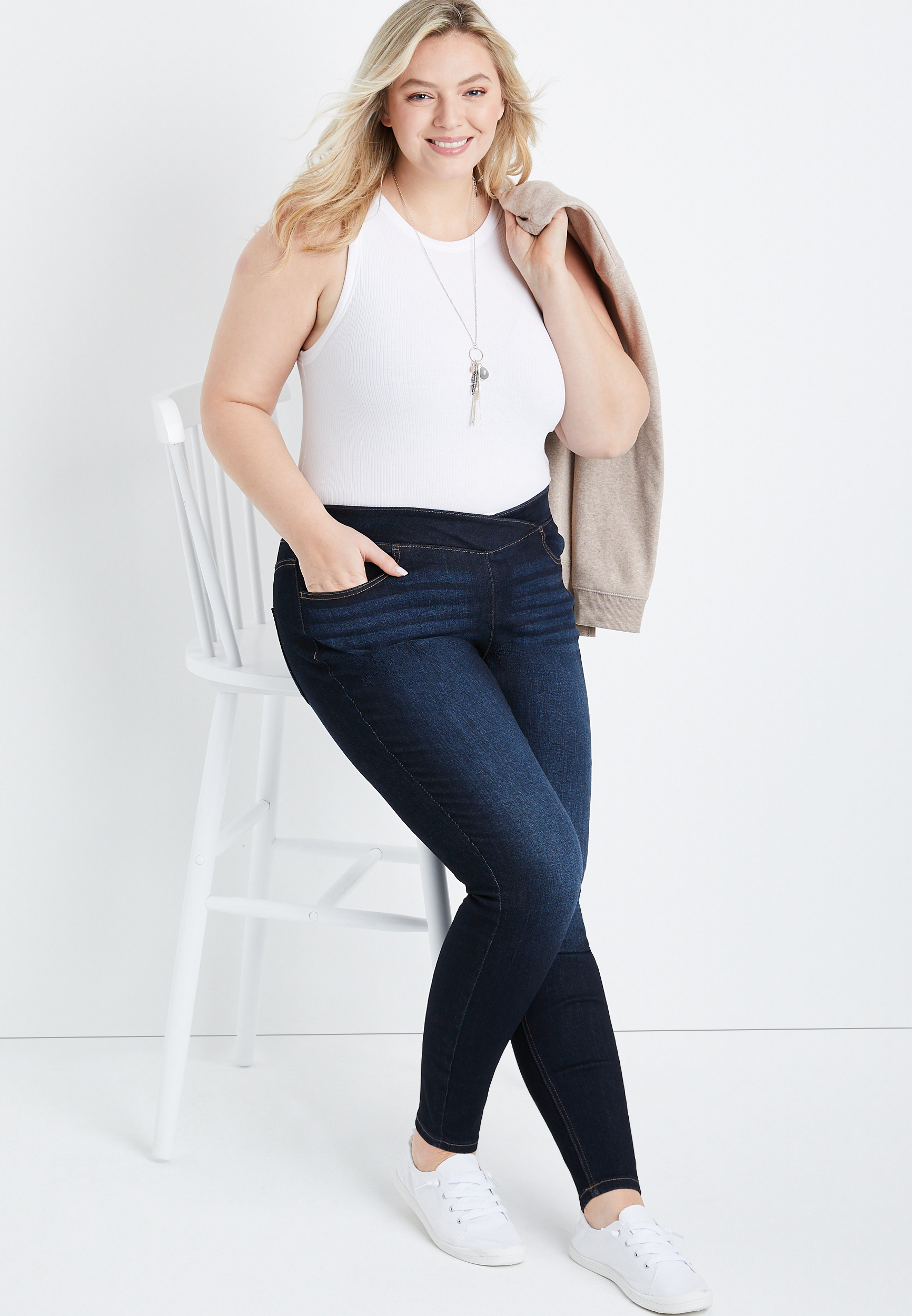 Plus Size m jeans by maurices&trade; Cool Comfort Crossover High Rise Pull On Super Skinny Jean, , large