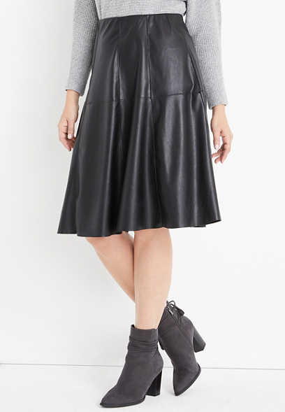 ONE5ONE™ Black Faux Leather High Rise Midi Skirt
