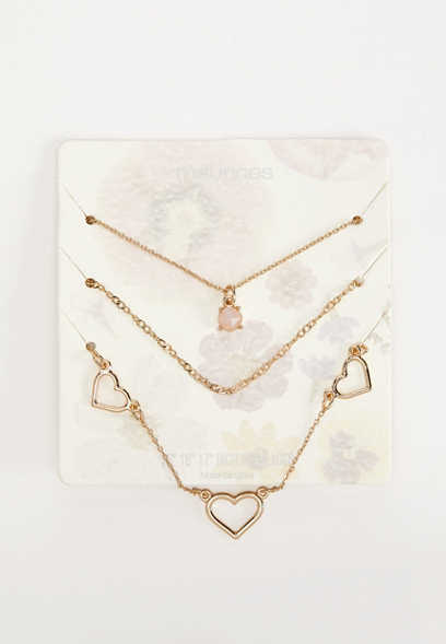 Gold Heart Layered Necklace Set