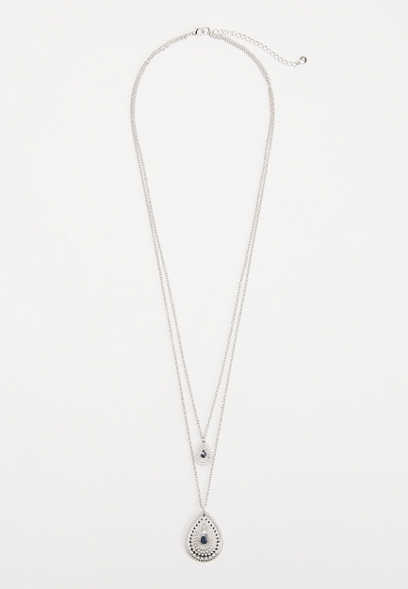 Silver Teardrop Layered Necklace