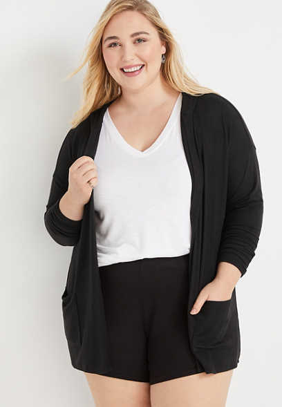 Plus Size Solid Cozy Hooded Cardigan