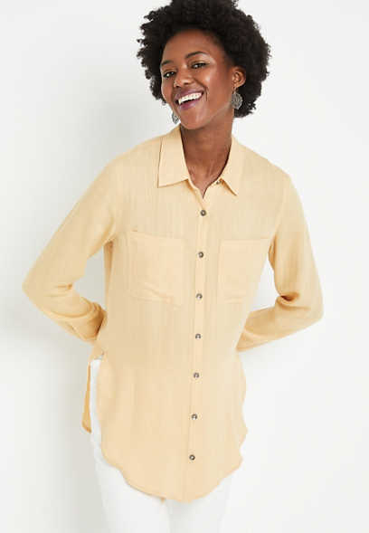 Yellow Button Down Linen Shirt