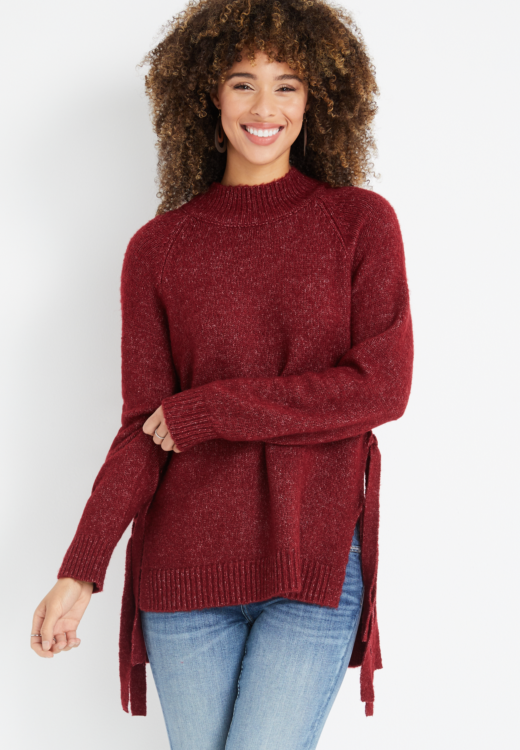 Red Side Tie Tunic Sweater | maurices