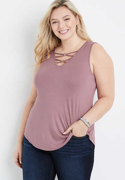 Plus Size Solid Strappy Ring Tank Top