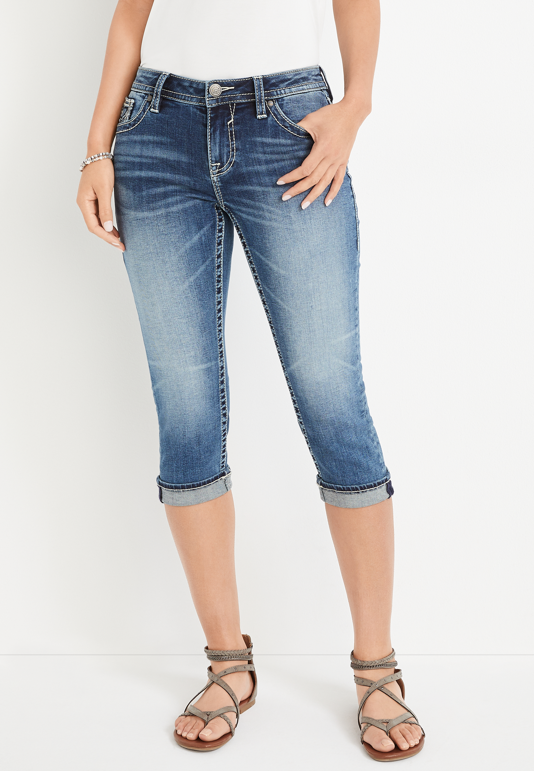 Vigoss&reg; Heritage Mid Rise Cuffed Hem Capri, DARK SANDBLAST, large