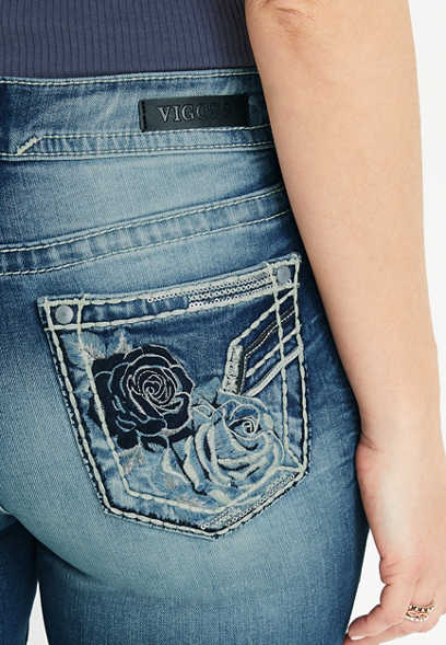 Vigoss® Heritage Slim Boot Mid Rise Embroidered Flower Jean