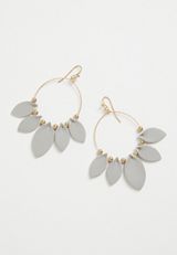 Gray Leather Petal Hoop Earrings, GRAY, small