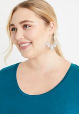 Gray Leather Petal Hoop Earrings, GRAY, small