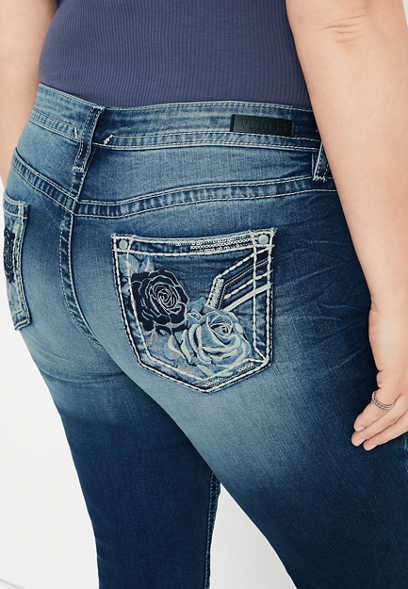 Plus Size Vigoss® Heritage Slim Boot Mid Rise Embroidered Flower Jean