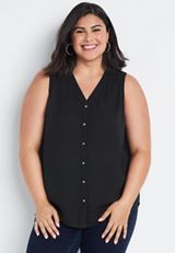 Plus Size Madison Solid Button Down Tank Top, C106, small