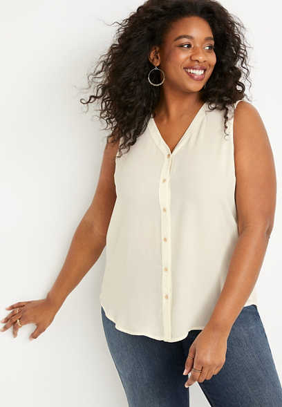 Plus Size Madison Solid Button Down Tank Top