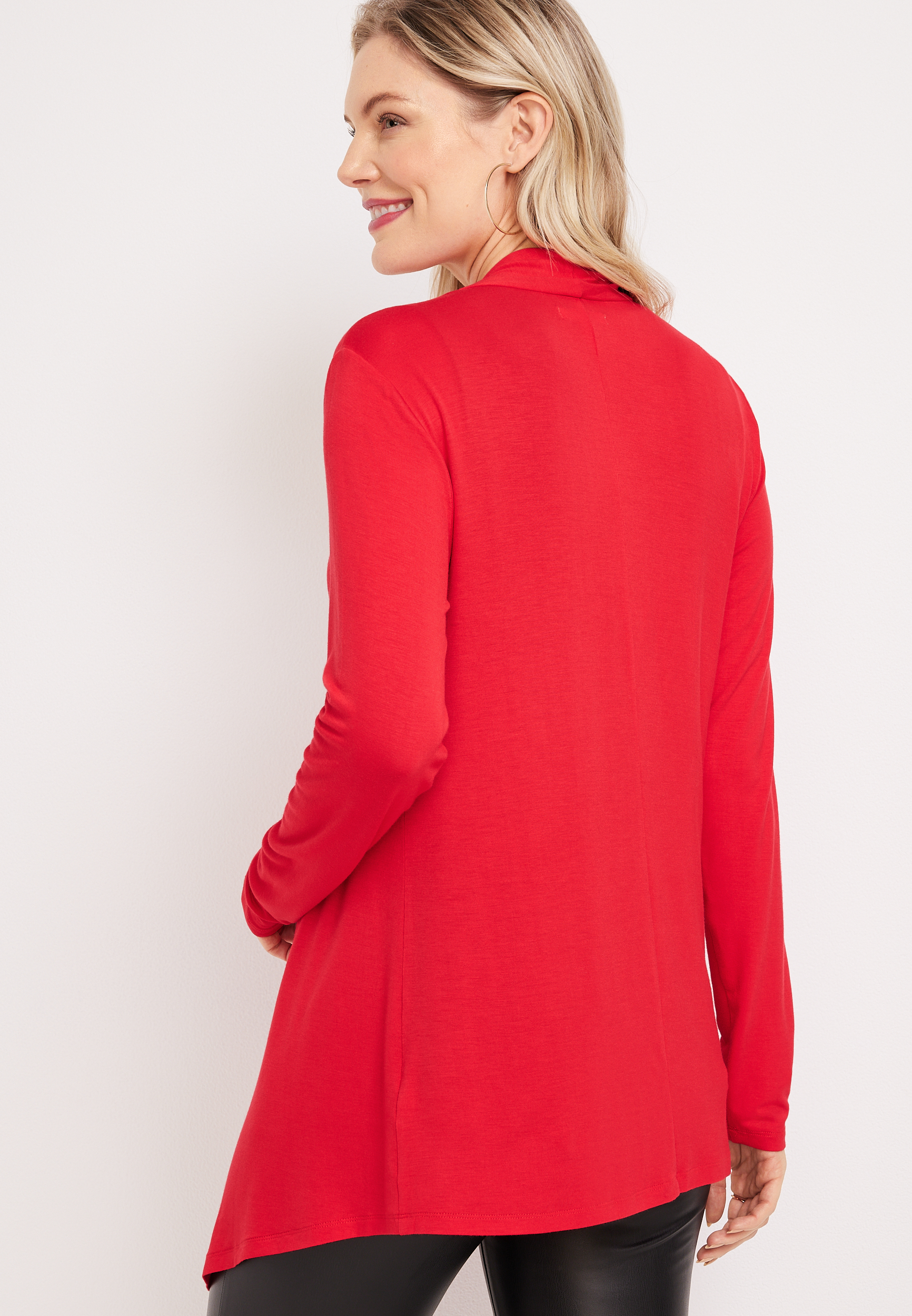 Solid Long Sleeve Waterfall Front Cardigan, C5148, large
