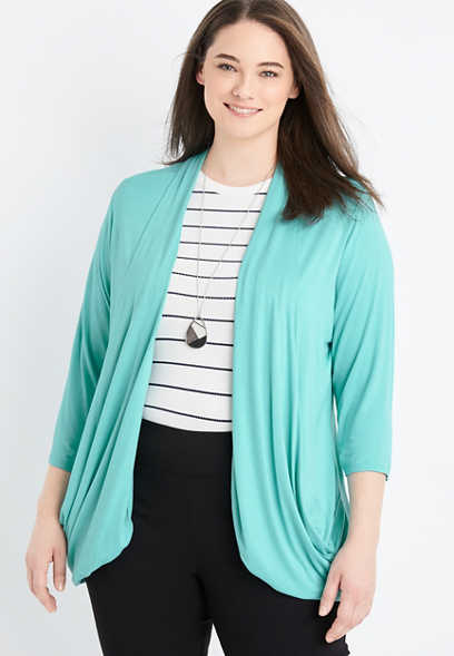 Plus Size Solid Open Front Slouchy Cardigan