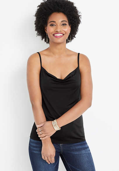Solid Satin Cowl Neck Tank Top