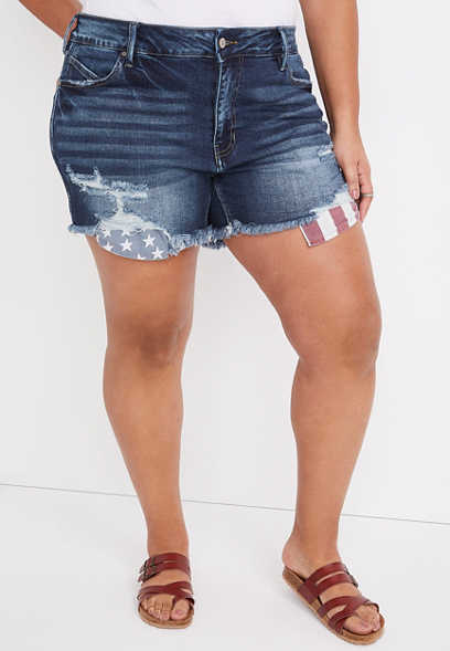 Plus Size KanCan™ High Rise Ripped Americana Flag 5in Short