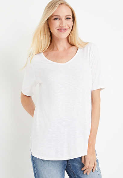 24/7 Flawless Solid V Neck Tunic Tee