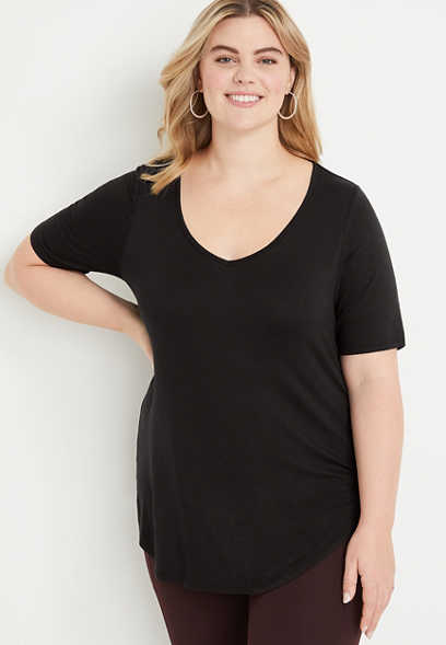 Plus Size 24/7 Flawless Solid V Neck Tunic Tee