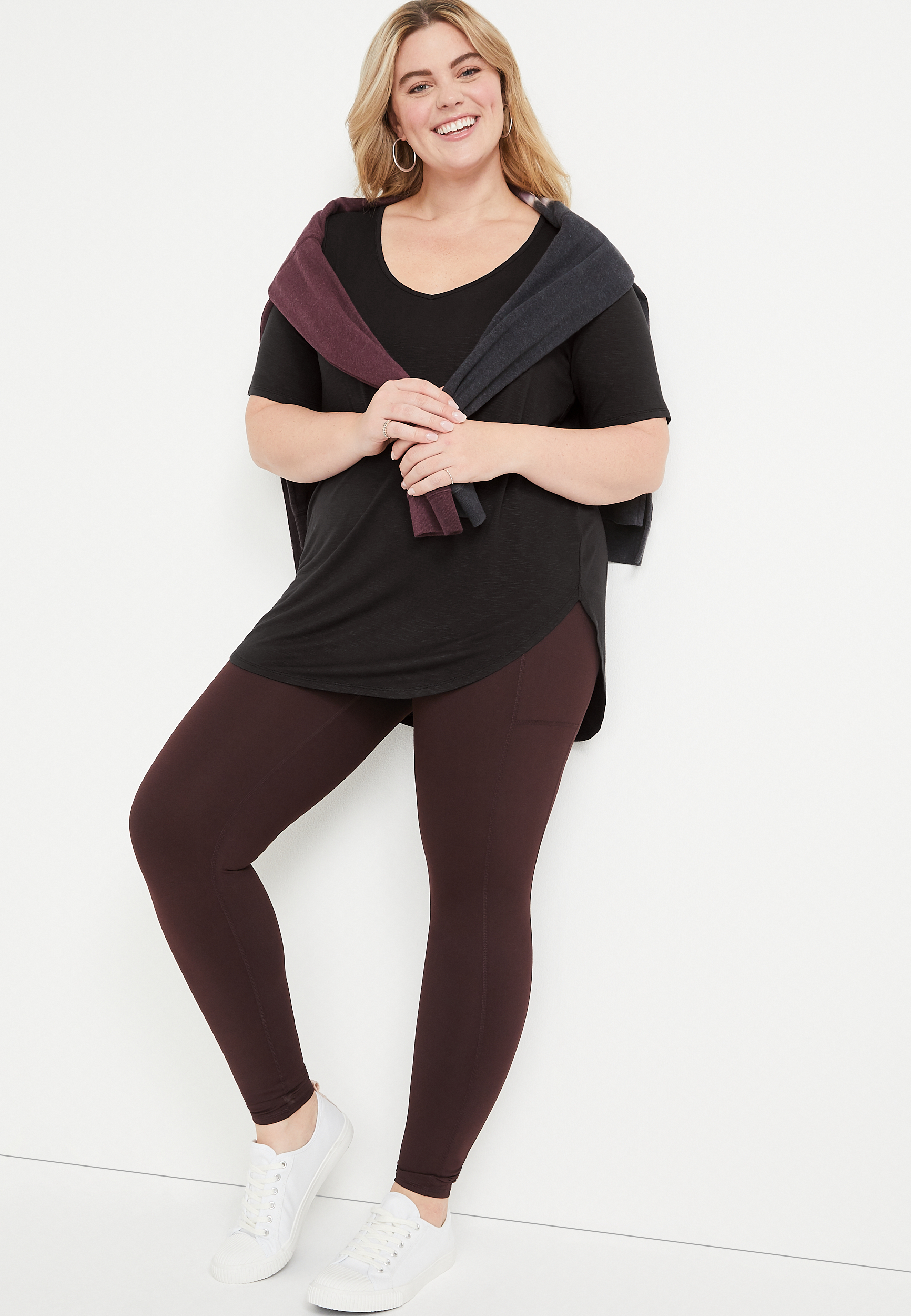 Plus Size 24/7 Olivia Solid V Neck Tunic Tee, C106, large
