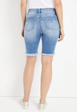 KanCan&trade; Mid Rise Frayed Hem 11in Bermuda Short, MEDIUM SANDBLAST, small