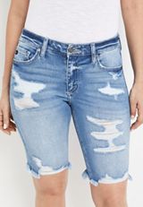 KanCan&trade; Mid Rise Frayed Hem 11in Bermuda Short, MEDIUM SANDBLAST, small