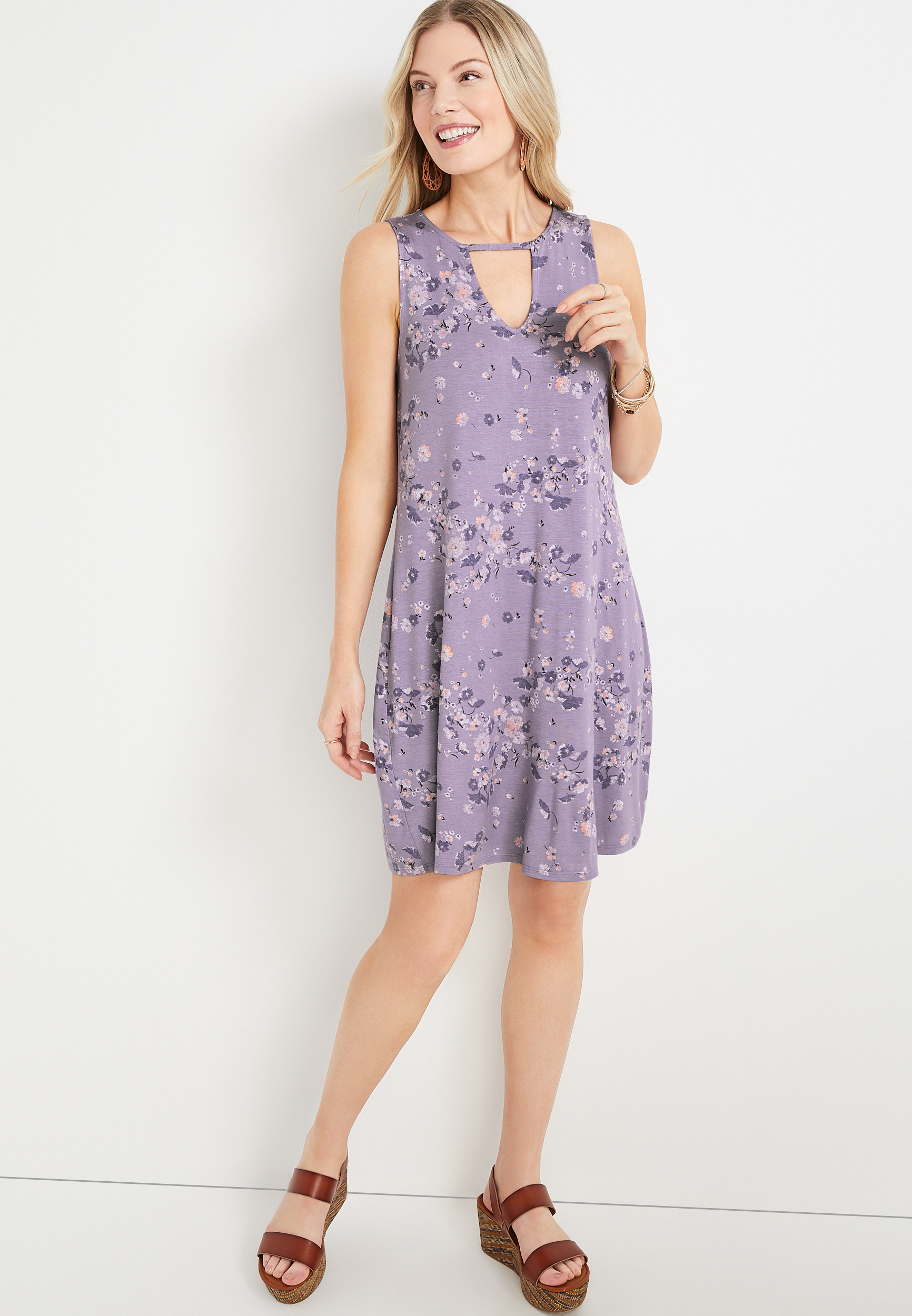 24/7 Purple Floral Cut Out Shift Mini Dress | maurices