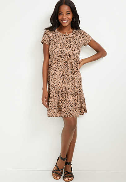24/7 Cheetah Print Tiered Babydoll Mini Dress