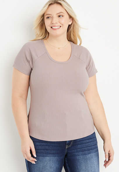 Plus Size 24/7Flawless Ribbed Scoop Neck Tee