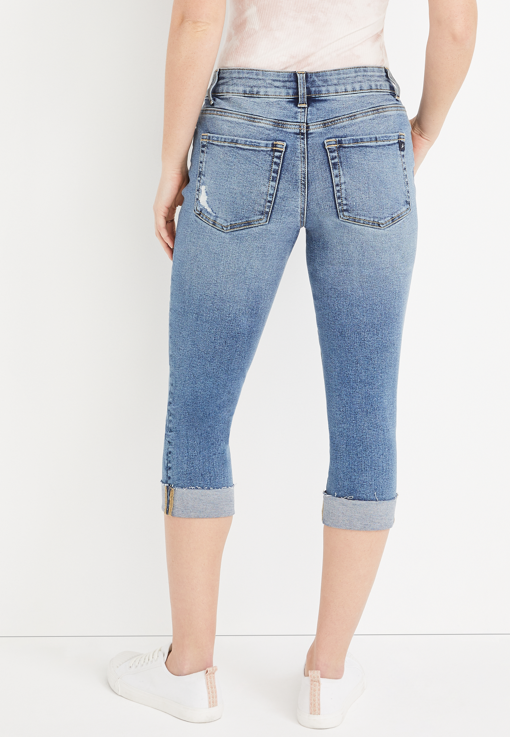 m jeans by maurices&trade; Mid Rise Ripped Capri, , large
