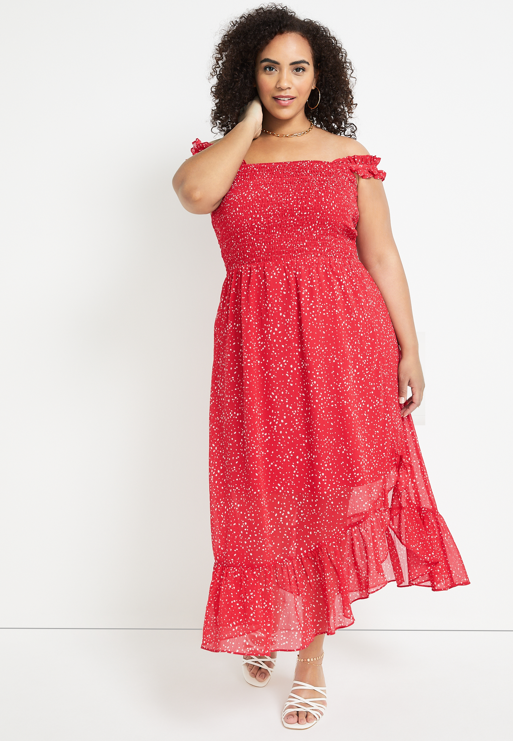 Plus Size Red Smocked Midi Dress | maurices