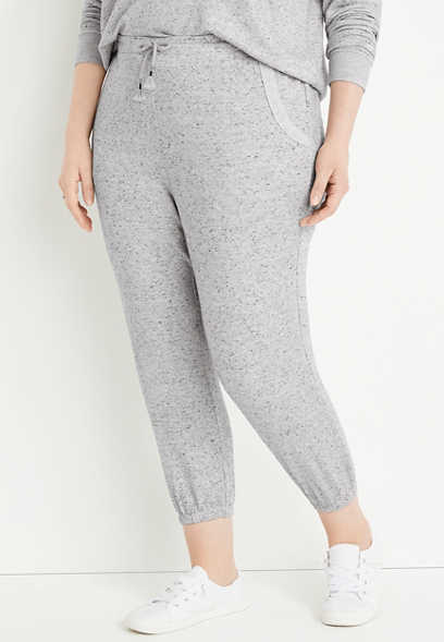 Plus Size Heathered Gray Mid Rise Cropped Jogger